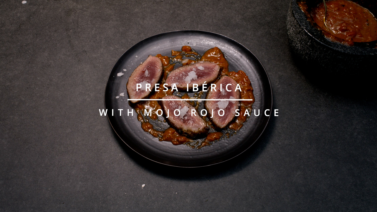 Presa Iberica with Mojo Rojo Sauce