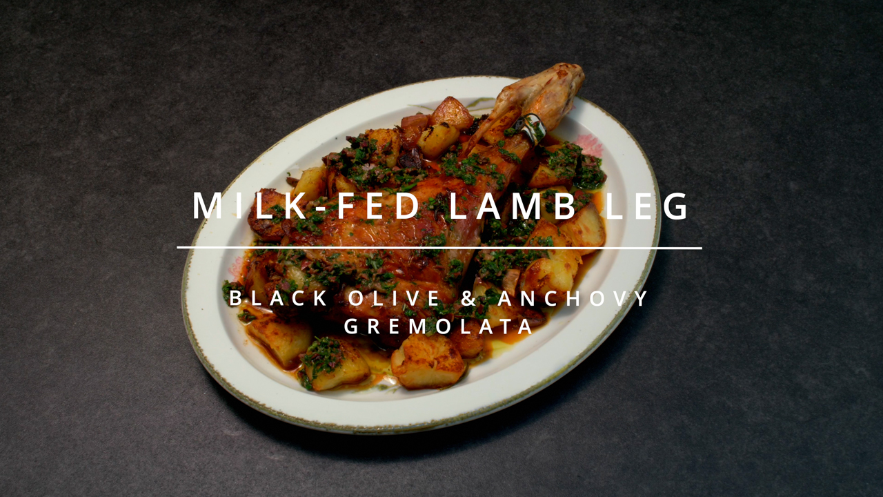 Roasted Leg of Milk-Fed Lamb with Black Olives and Anchovies