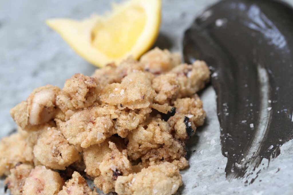 Fried Puntillitas with Squid Ink Aioli