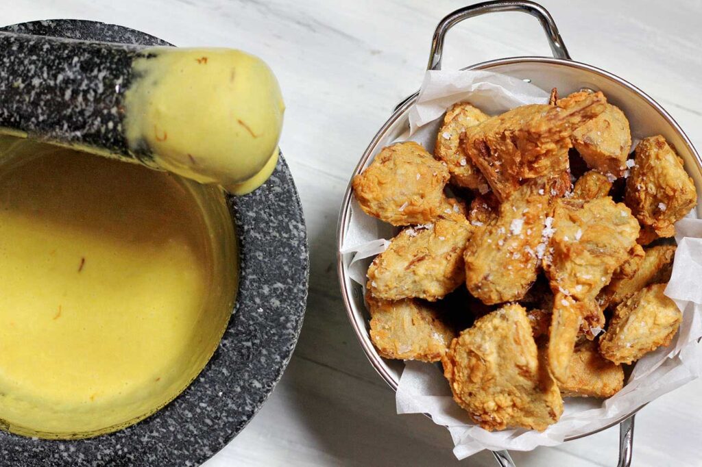 Artichoke Tempura with Saffron Aioli