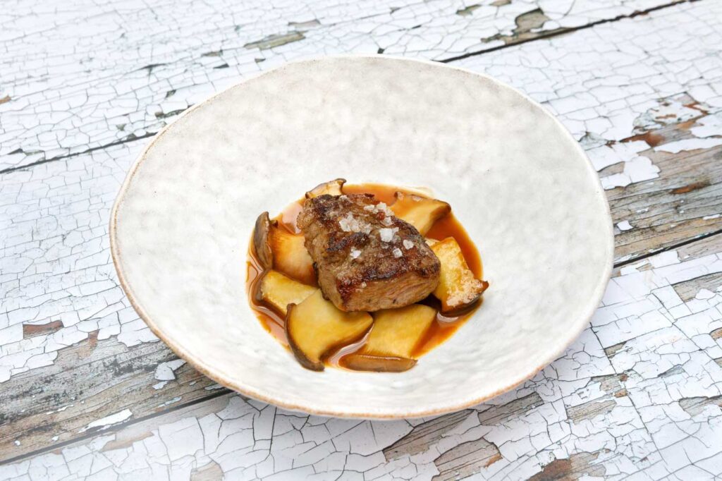 Pluma Iberica with Sherry Braised Mushrooms