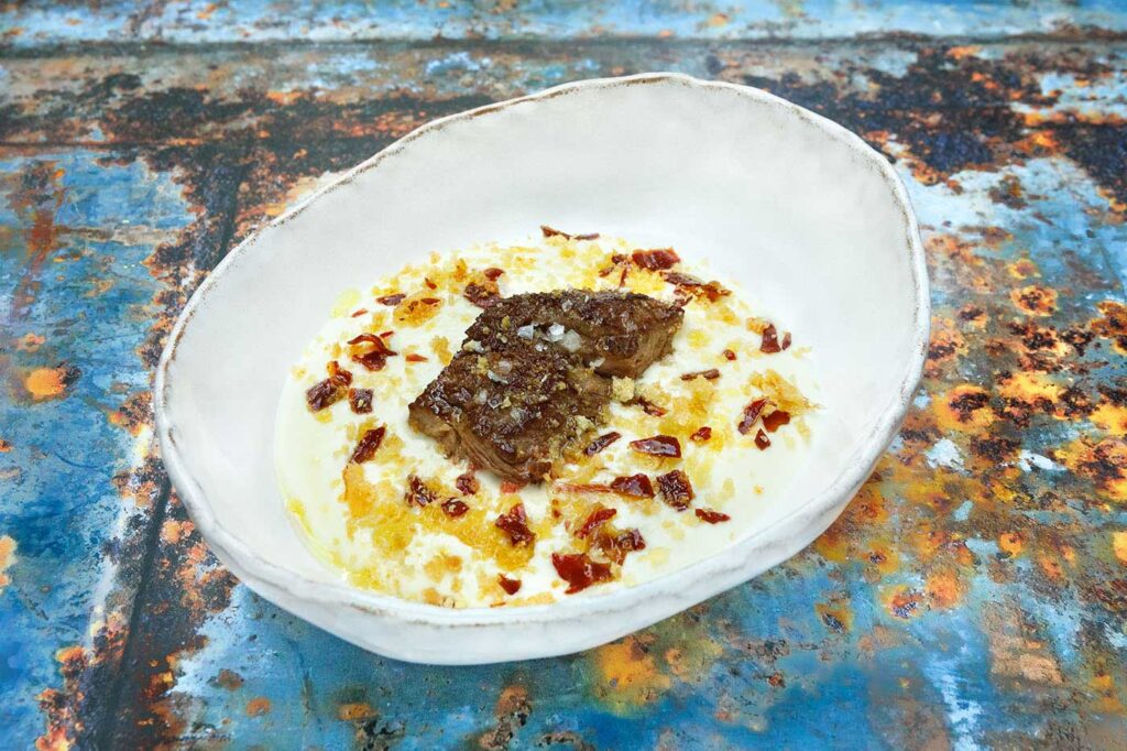 Pluma Ibérica, Truffled Potato Foam and Ibérico Migas