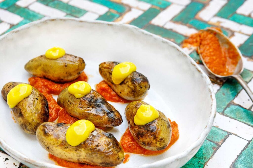 Barbecued Potatoes with Romesco and Saffron Aioli