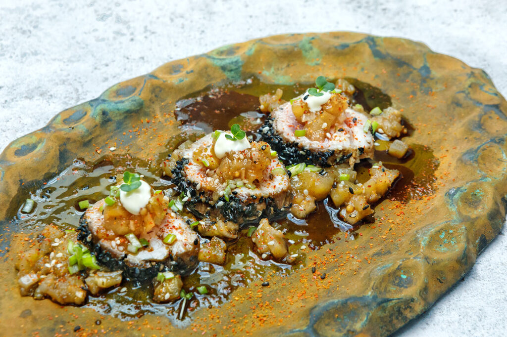 Tataki of Pluma Ibérica, Apple Chutney and Yuzu Mayonnaise