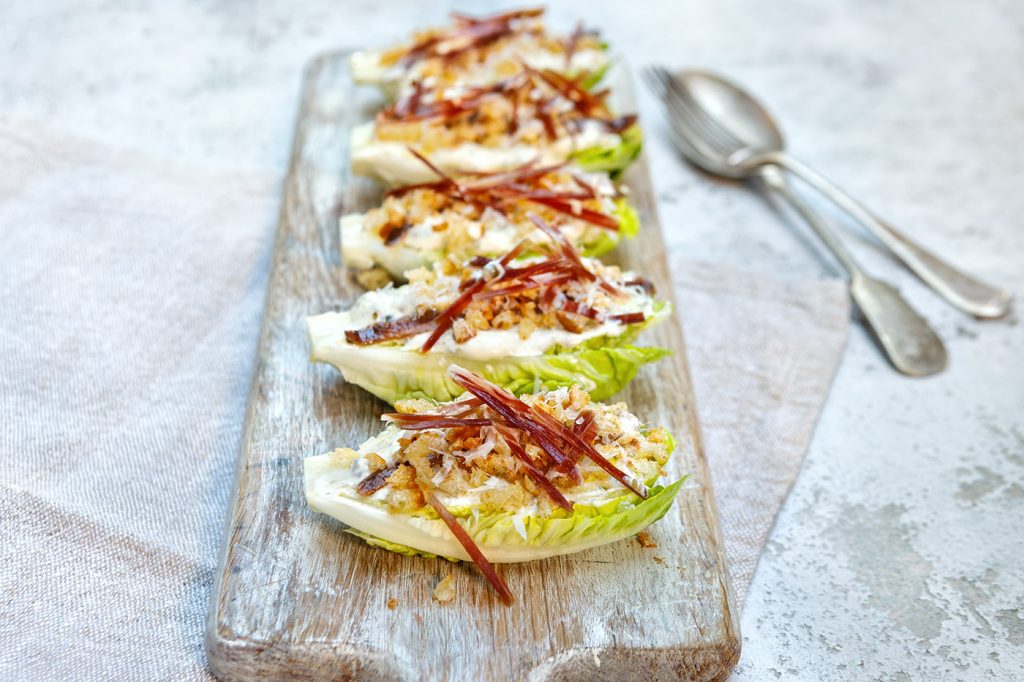 Caesar Salad with Jamón Ibérico, Anchovies and Manchego