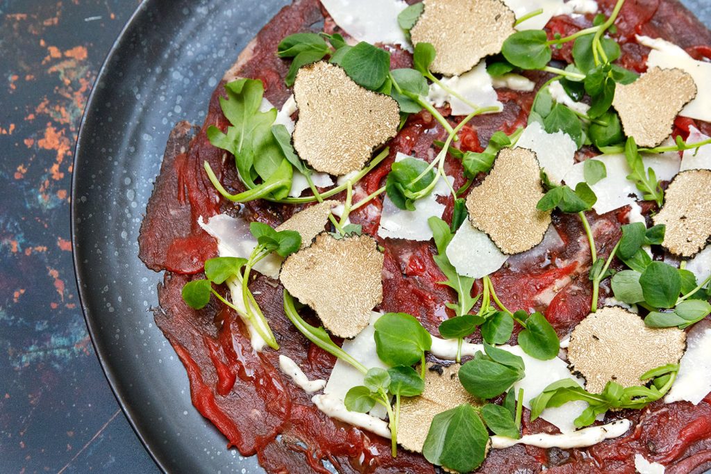 Txuleta Carpaccio, Black Truffle, Zamorano Cheese and Truffle Mayonnaise