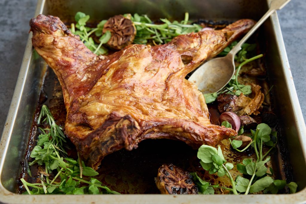 Roast Milk-Fed Lamb with Garlic, Rosemary and Watercress